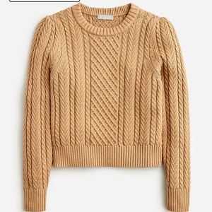 NWT J.Crew Cable-knit Puff Sleeve Crew Neck Sweater Sz S